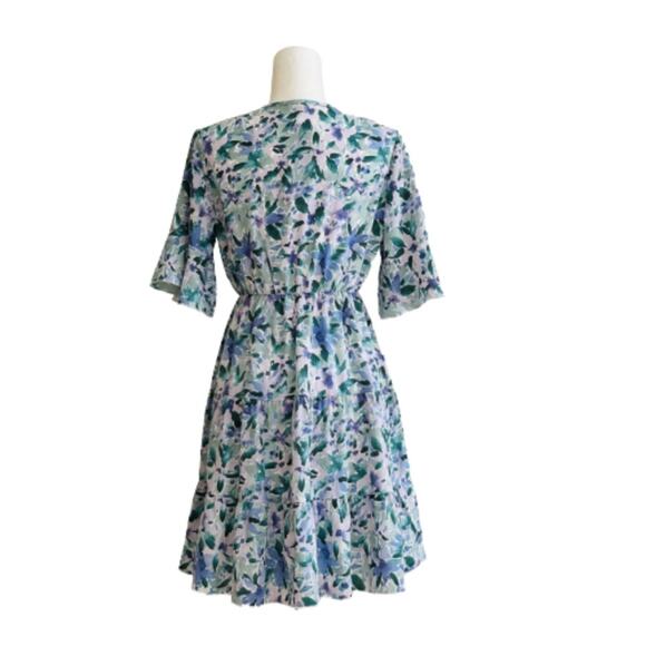 Anna-Kaci Dress Lavender Green Floral Flutter Short Sleeve Tiered Boho Small - Picture 5 of 15